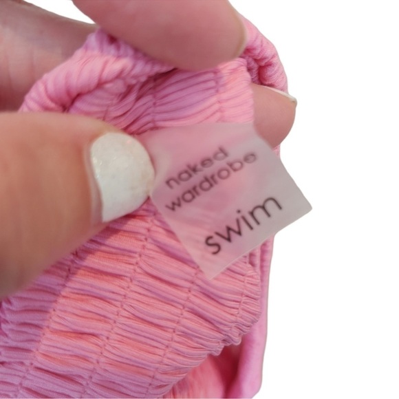 NWOT Naked Wardrobe Barbie Bubblegum Pink Smocked 2 Piece Bikini sz Large - Picture 10 of 11
